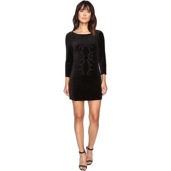Sanctuary Gia Flocked Black Velvet Mini Dress‎ Medium - Picture 1 of 6